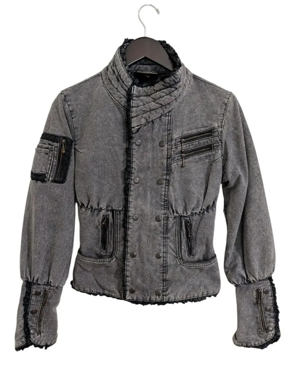 Ayya Wear Grey Acid Wash Corset Back Moto Jacket Steampunk Festival Size L